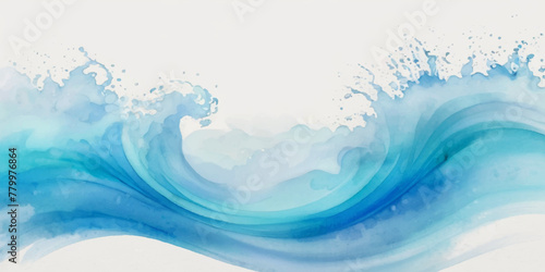 Blue ocean wave background. Blue and white water ocean background. Wavy line background. Hand drawn watercolour ocean background. Vector illustration.