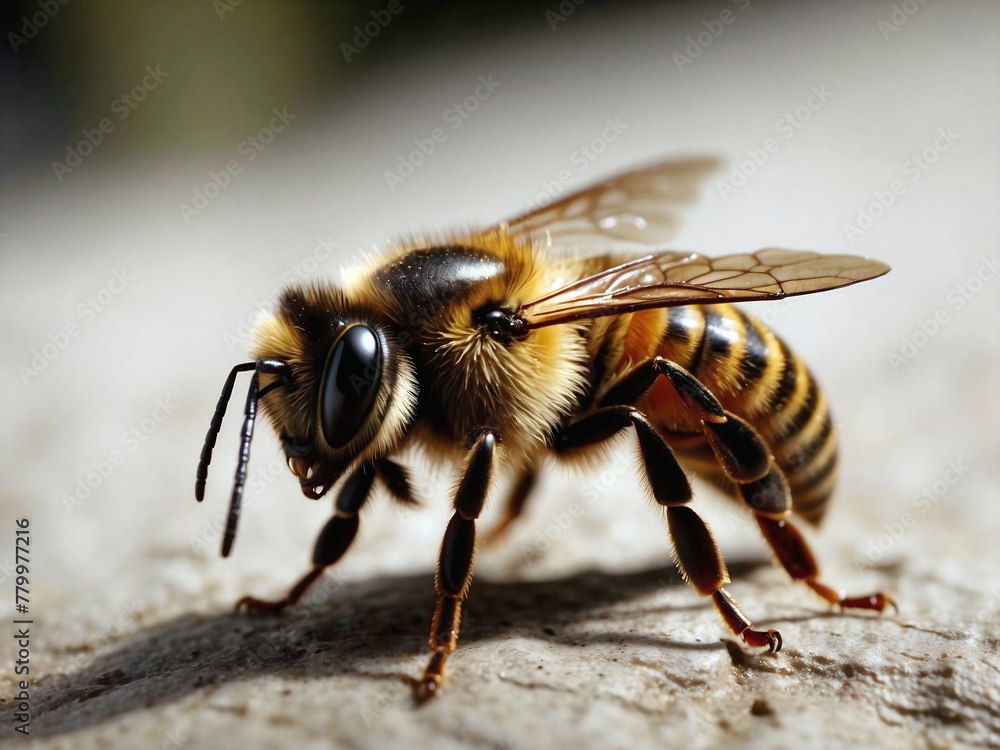 Macro of cute little bee, pollinator, animals and wildlife background, insect wallpaper Macro of cute little bee, pollinator, animals and wildlife background, insect wallpaper