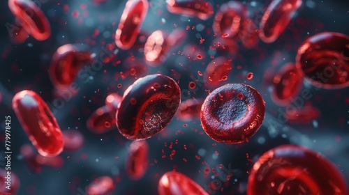A close up of red blood cells in motion. Concept of life and energy, as the red blood cells are in motion and appear to be actively circulating throughout the body