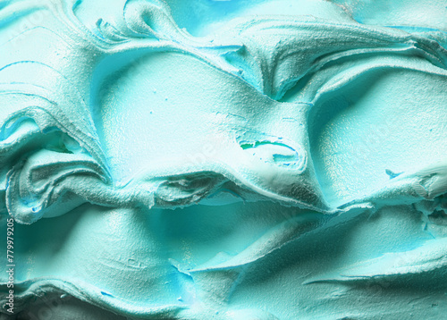 Frozen Blue Moon Keto flavour gelato - full frame detail. Close up of a blue surface texture of Ice cream.