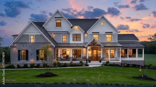 Bathed in perfect lighting, every detail of the home's architecture is brought to life with stunning realism, from the charming porch to the elegant windows.