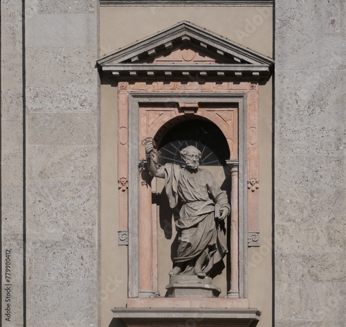 Sculpture on sant' Alessandro Zebedia basilic in Milan, Lombardy, Italy