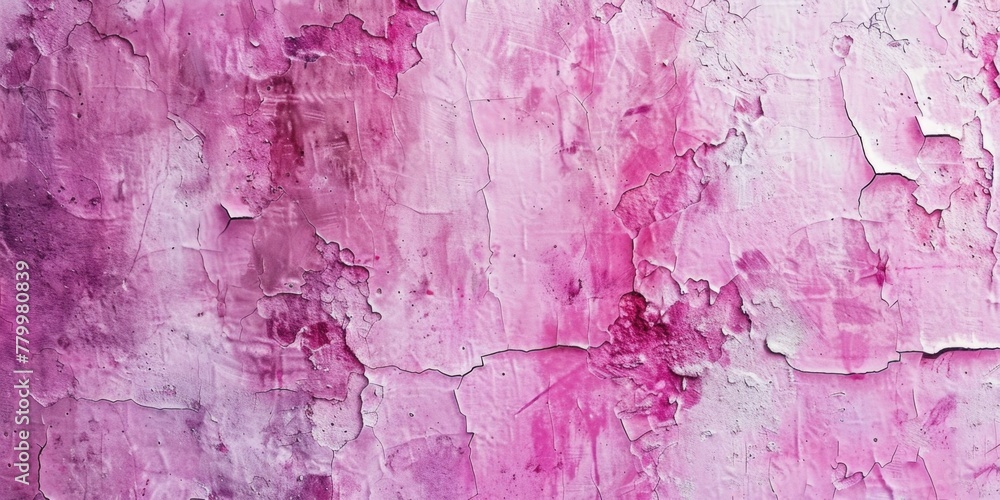 Obraz premium A pink wall with a pink background. The wall is covered in cracks and peeling paint