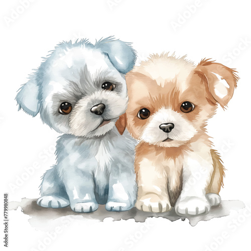 Cute dog puppy couple watercolor Ilustrarion photo