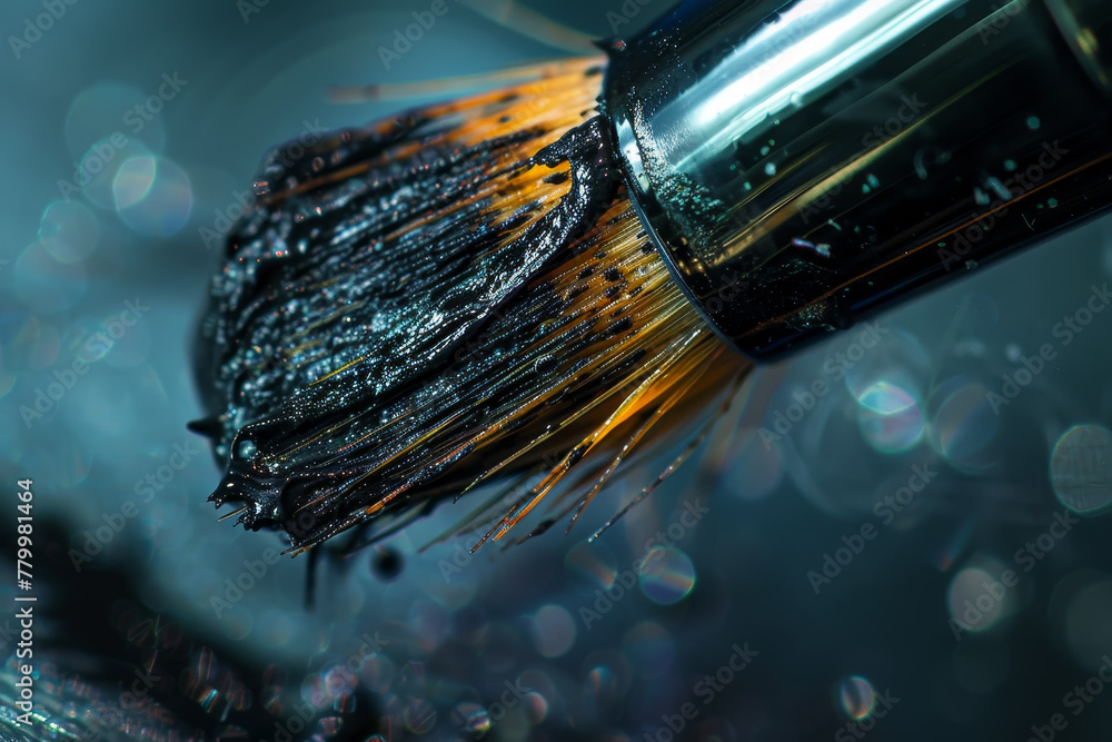 A brush with black and orange paint on it A brush with black and orange paint on it