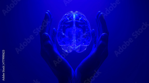 Futuristic Blue AI Brain
