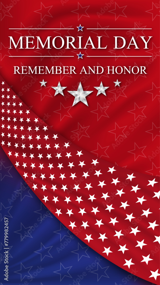 Memorial day Remember and Honor background with national flag of United ...