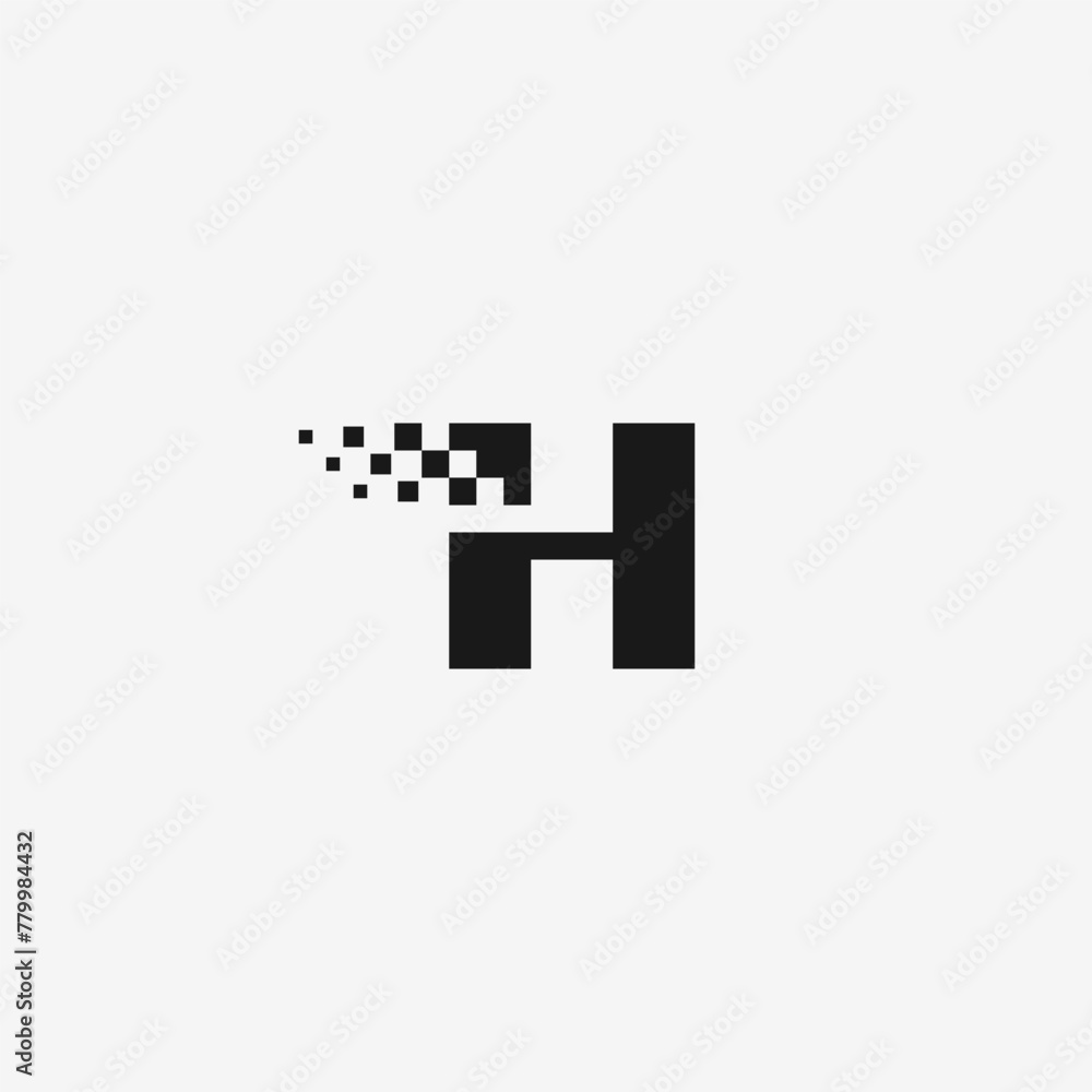 IH or H letter monogram logo with dot pixel accent - black and white IH or H letter monogram logo with dot pixel accent - black and white
