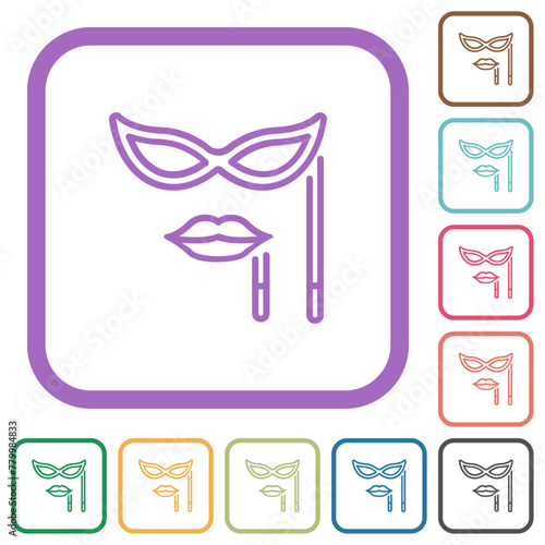 Woman masquerade mask with stick outline simple icons