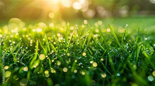 Dewdrops on Vibrant Green Grass