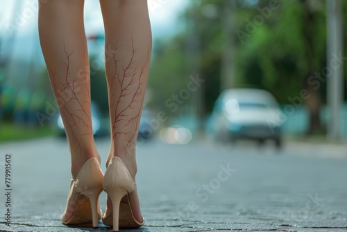 Woman leg with spider veins and varicose veins.