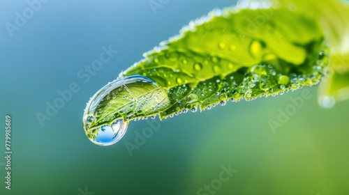 Raindrop on Green Leaf