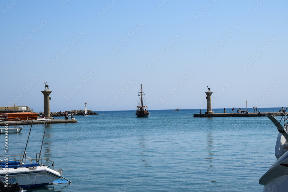 Panorama view on a clear summer day full of sun. Panorama of the island of Rhodes.