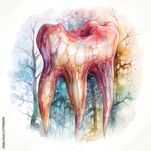 watercolor tooth clipart, Generative Ai