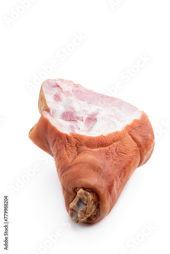 Boiled and smoked pork knuckle isolated on white