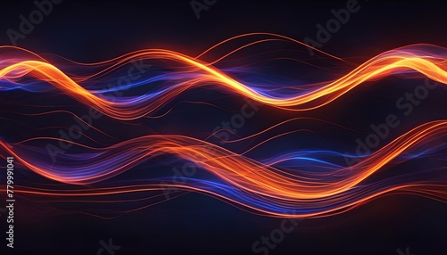 Electronic Energy Flow Concept in orange and Blue, Big Neon Wave Background, Neon Waves Background, Smoky Background, digital movement Flow Background