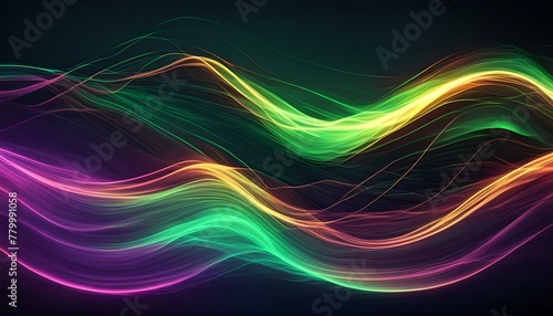 Electronic Energy Flow Concept in Rainbow, Yellow, Pink, Orange, Blue, and Green, Big Neon Wave Background, Neon Waves Background, Smoky Background, digital movement Flow Background
