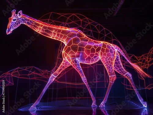 A neonlit infographic mapping the journey of air through a giraffes long trachea, each segment lighting up during the simulation © earthstudiotomo