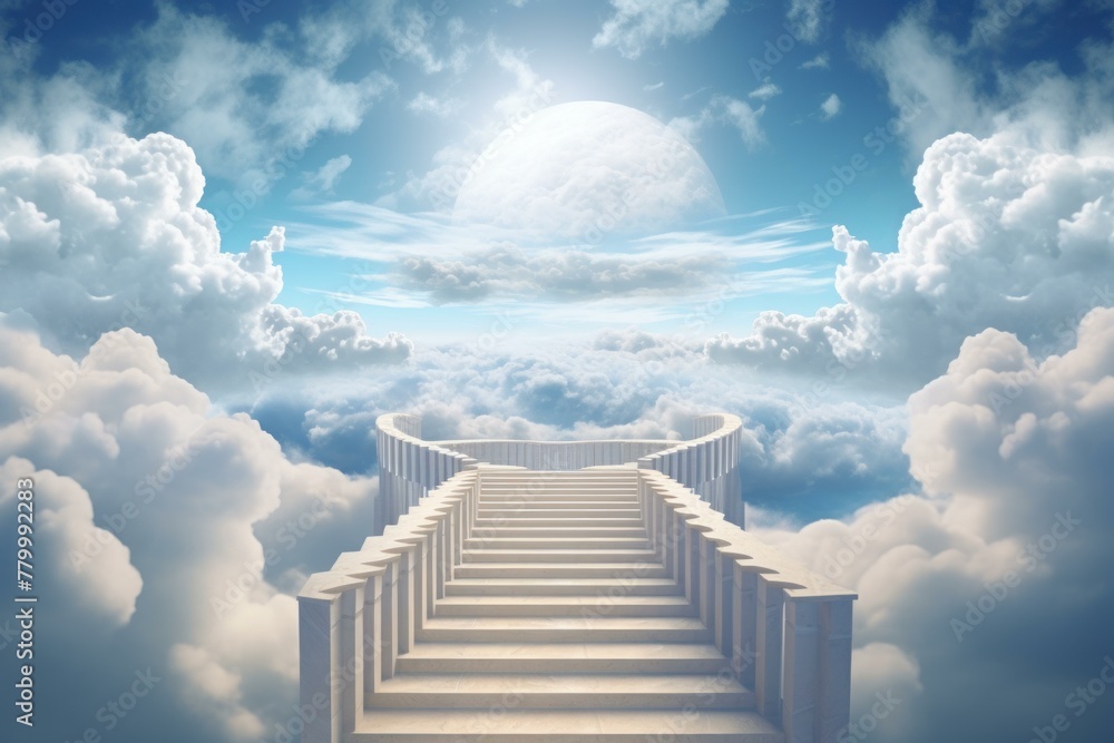 Serene Stairway to heaven. Paradise light. Generate Ai