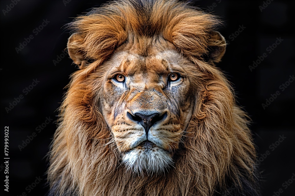 Majestic Lion staring on black background Majestic Lion staring on black background