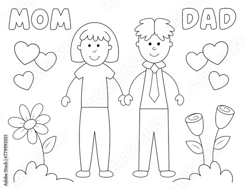 easy mom and dad coloring page for kids. you can print it on standard 8.5x11 inch paper photo