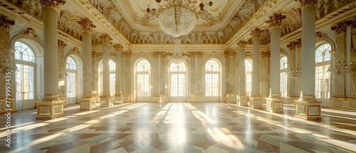 Sun-Kissed Grandeur in a Marble Castle Hall. Concept Marble Castle Hall  Sun-Kissed Grandeur