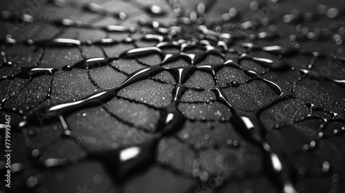  water droplets on a black backdrop, with pearls on petals photo