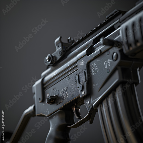 Detailed Display of a Sleek, Black MP5 Submachine Gun Against a Monochromatic Background