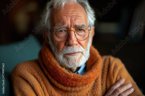 Old lonely man in nursing home, elderly sick grandfather in depression