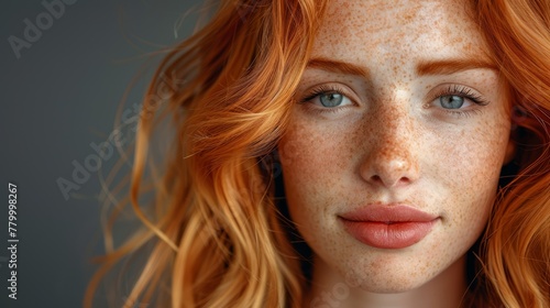  A close-up of a woman's face adorned with freckles