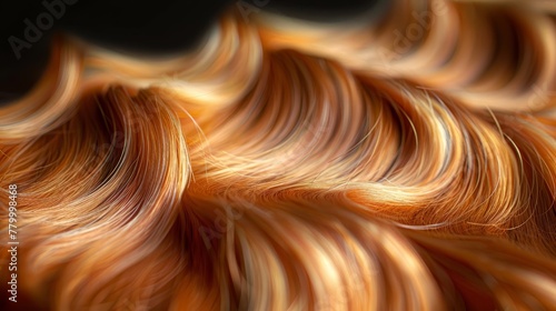   A tight shot of wavy orange hair  textured with light brown and light orange highlights  against a black backdrop