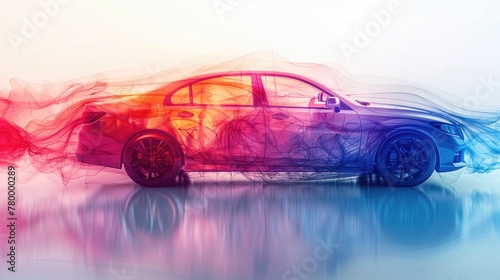 A futuristic, electric, transparent car that shows intricate internal details illuminated in bright colors. photo