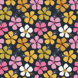 Floral tropical seamless pattern on black background. 