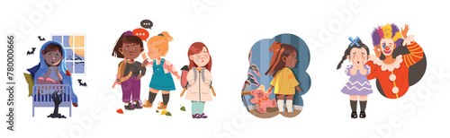 Children Fears with Scared Boy and Girl Vector Set
