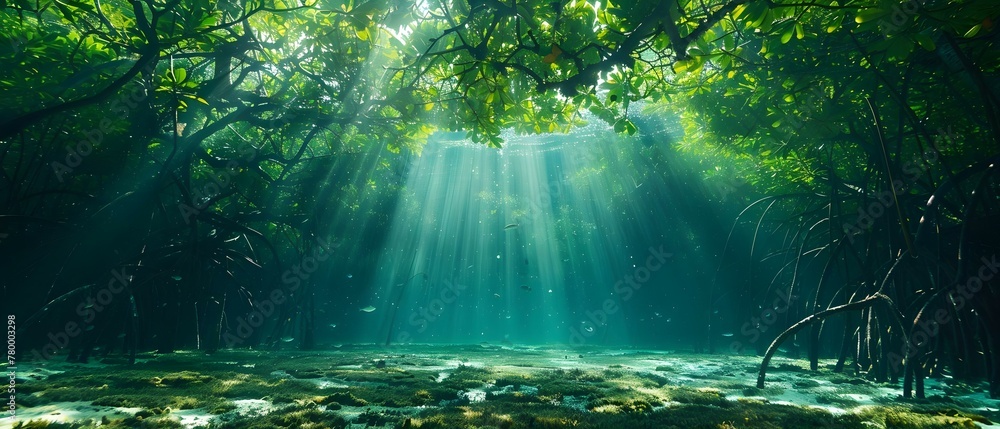 Raja Ampat's Serene Mangroves: Sunlight Harmony. Concept Nature Photography, Tropical Paradise, Travel Destination, Scenic Landscapes