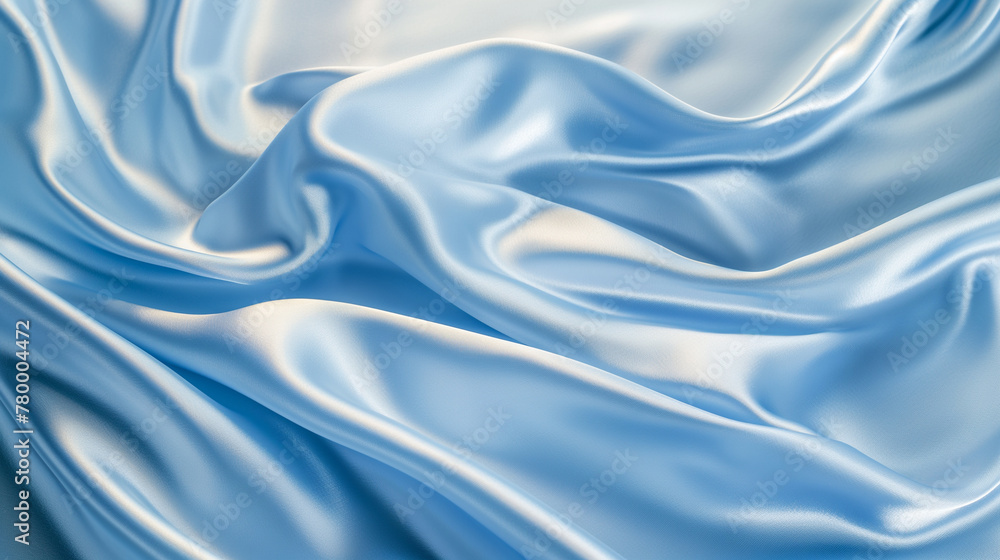 A shiny, smooth pastel blue satin fabric with a slight sheen and soft texture A shiny, smooth pastel blue satin fabric with a slight sheen and soft texture