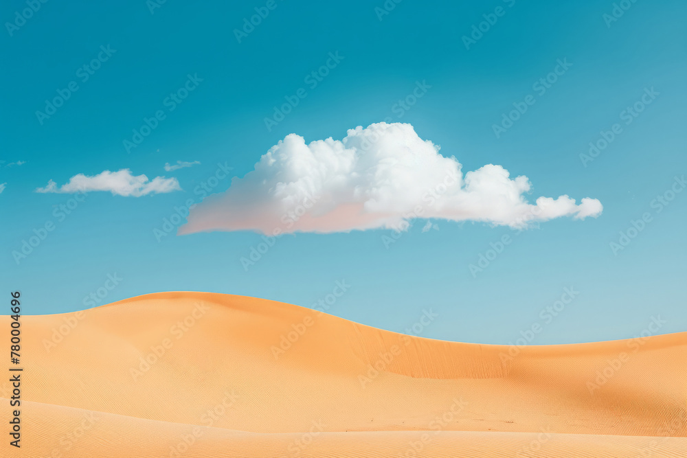 Lone cloud floats in clear sky above sand dune, Minimalistic desert landscape