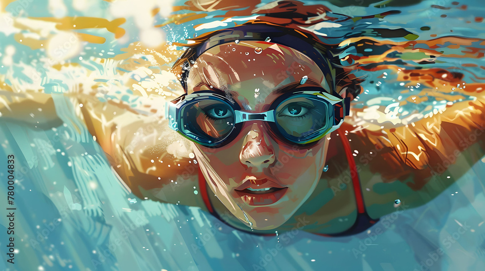 Fototapeta premium Woman swimming in an Olympic pool