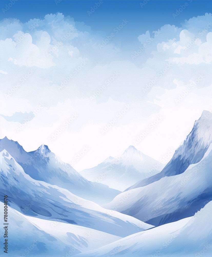 Blue and white snowy alp mountains peaks landscape digital art