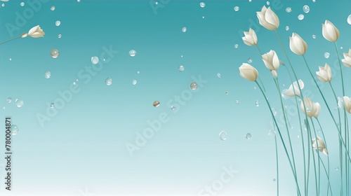 Delicate white tulips and???????on a blue background in a soft, painterly style. photo