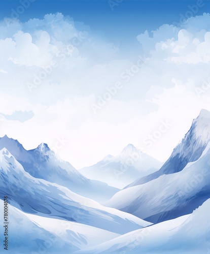 Blue and white snowy alp mountains peaks landscape digital art