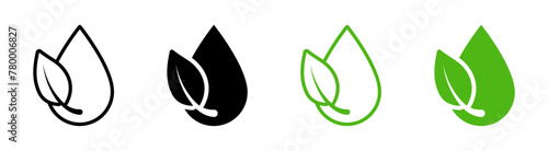 Pure water icon. Virgin oil vector symbol. Fresh leaf pictogram. SPA logo. No artificial colors or flavors sign. Organic product icon. Natural eco illustration isolated.