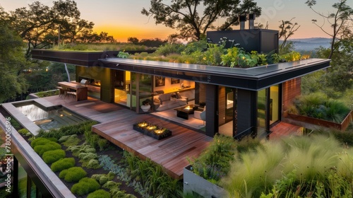  Luxury Hillside Home with Rooftop Garden and Sustainable Design at Sunset © Karina