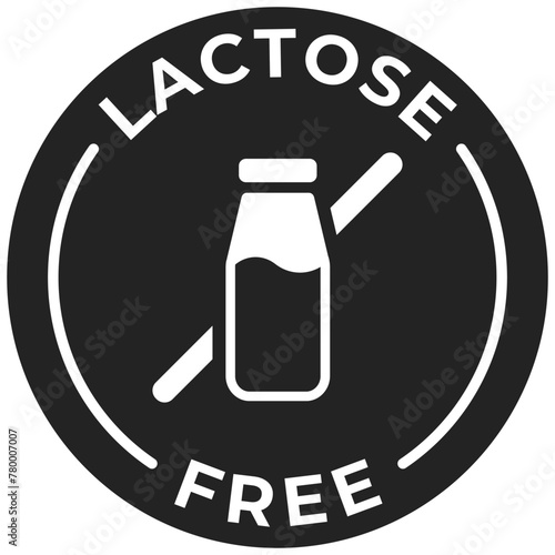 Lactose free label icon vector. Dairy free black badge. No allergen seal for product packaging. Lactose sticker isolated illustration.