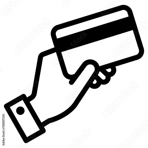 Hand holding credit card vector icon. ATM illustration. Payment symbol isolated.