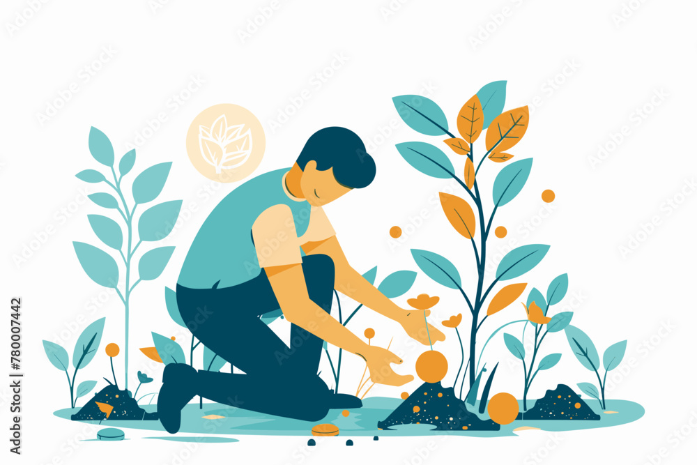 Patient and persistent person planting seeds of success, climbing the ladder of
achievement, waiting and working towards their goals with determination 