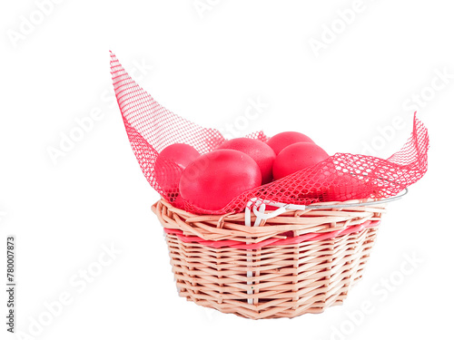 eggs red in a basket easter background