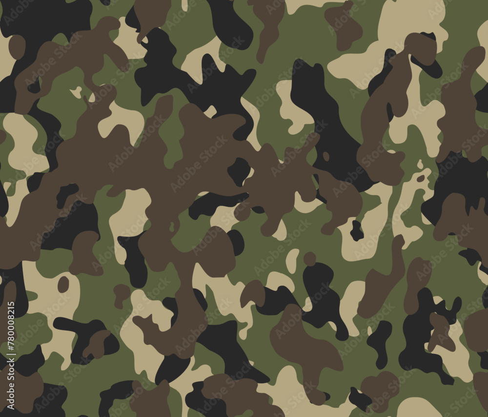 Fototapeta premium Army camouflage background, vector illustration, pattern repeat, street pattern