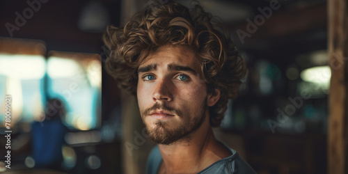 portrait of a boy looking into space while reflecting