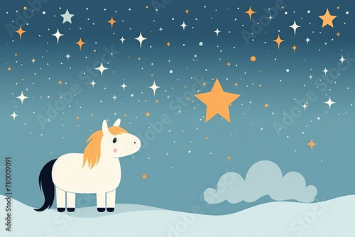 kid drawing,simple unicorn and stars,minimal flat cartoon